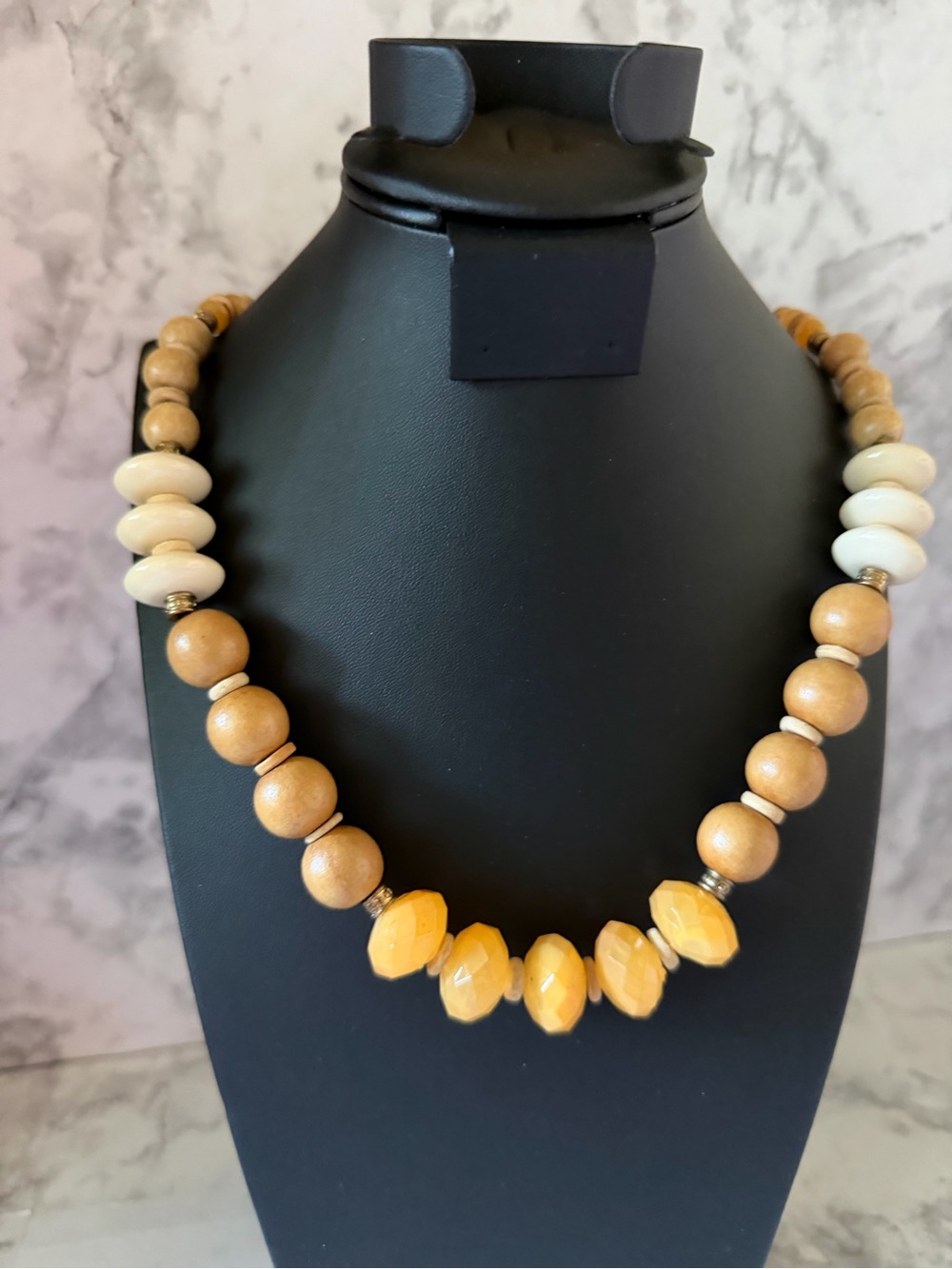 Yellow and Cream Beaded long Necklace